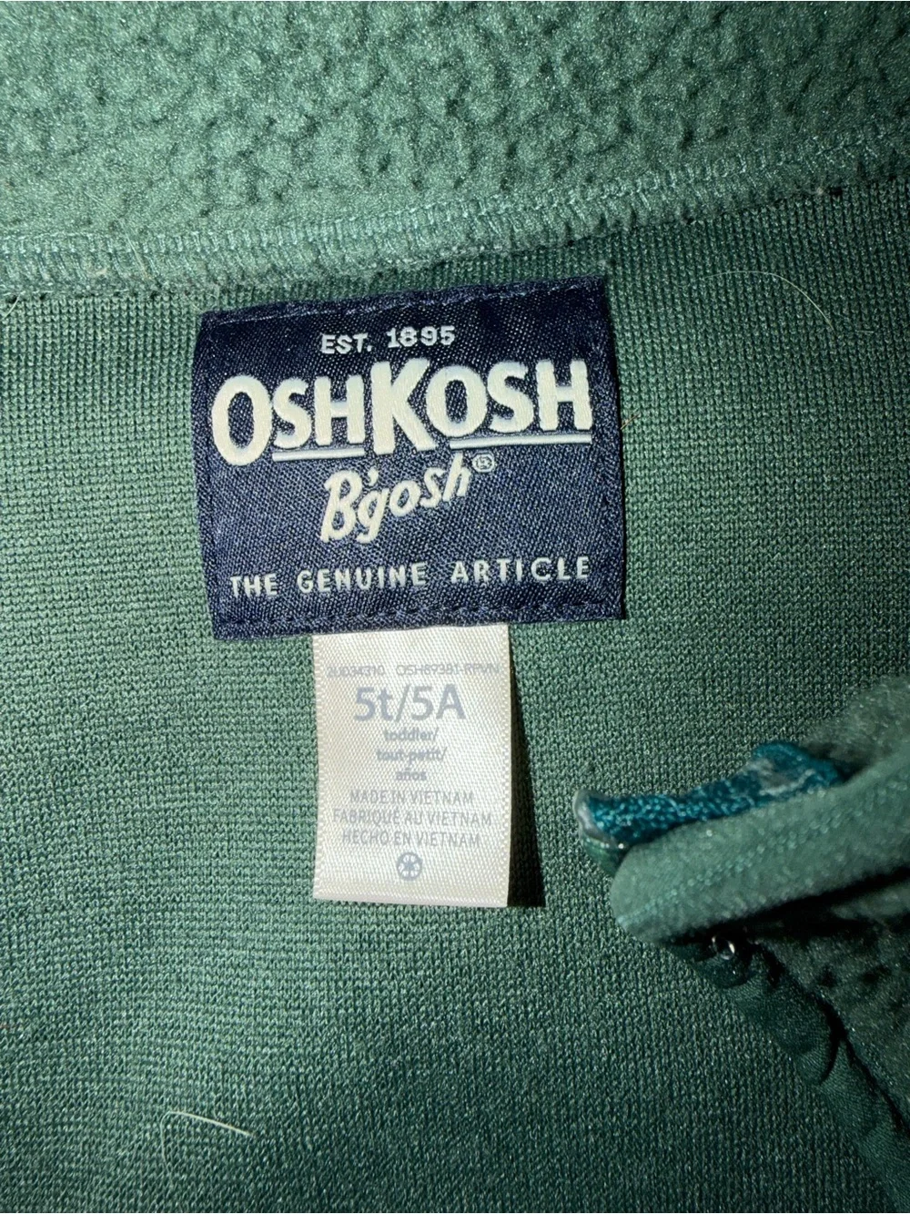 OshKosh B'gosh 5T Green Sherpa Fleece Zip Jacket Toddler